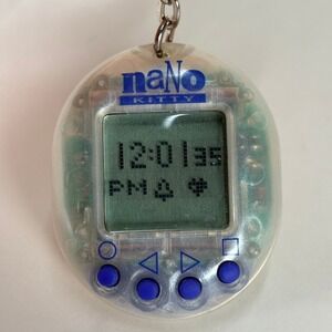 Vintage 1997 Nano Kitty Playmates Toys Virtual Pet Clear Glitter Keychain Game